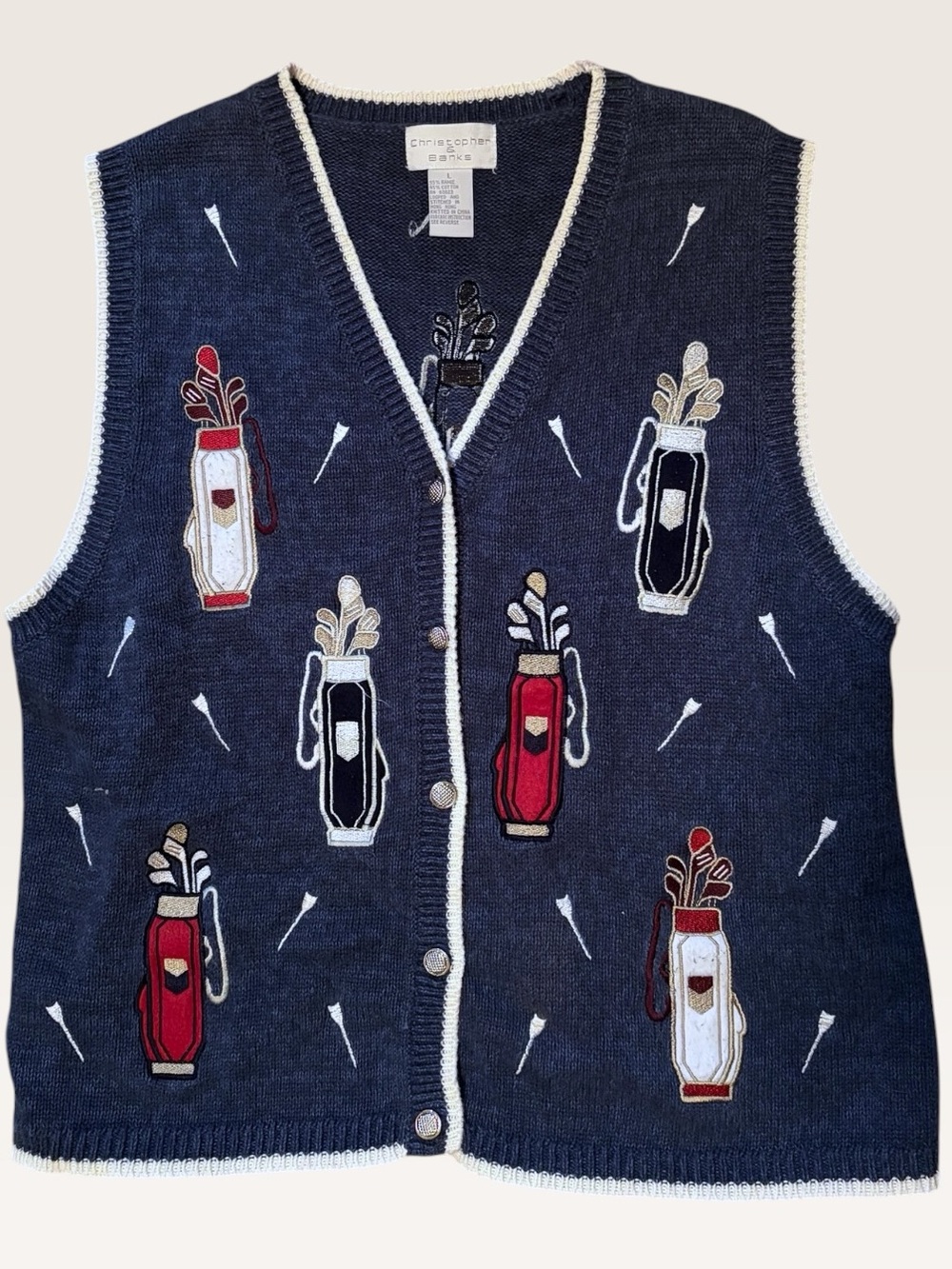 VINTAGE Christopher & Banks Golf Sweater Vest L Ramie Cotton Novelty